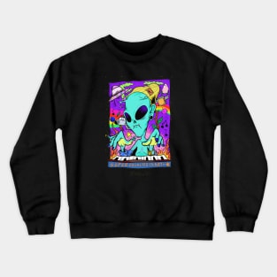 Dope space alien character rocking piano keyboard illustration Crewneck Sweatshirt